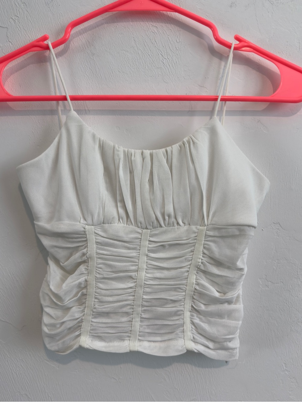 Princess Polly Ruched White Spaghetti Strap Crop Top 2